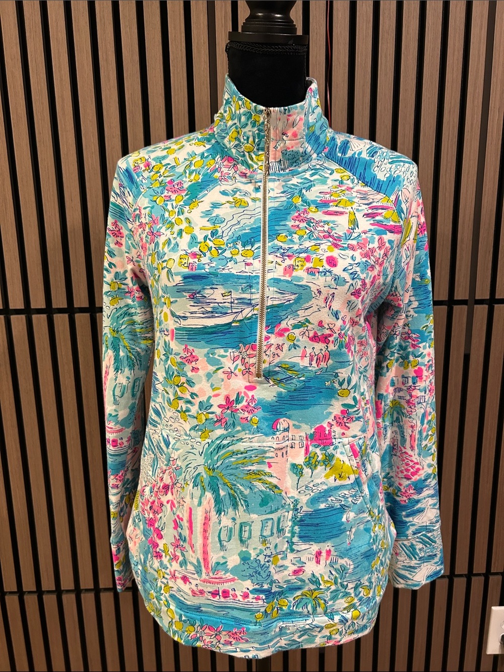 Lilly Pulitzer Multi-Color Tropical Print Quarter-Zip Pop over